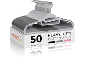 HOUSE DAY Grey Plastic Hangers 50 Pack, Slim Space Saving, Non Slip Hangers with Rubber Pads, Sturdy Heavy Duty Coat Hanger for Closet, S-Shaped Clothes Hanger for Shirt, Suit, Pant, Skirt