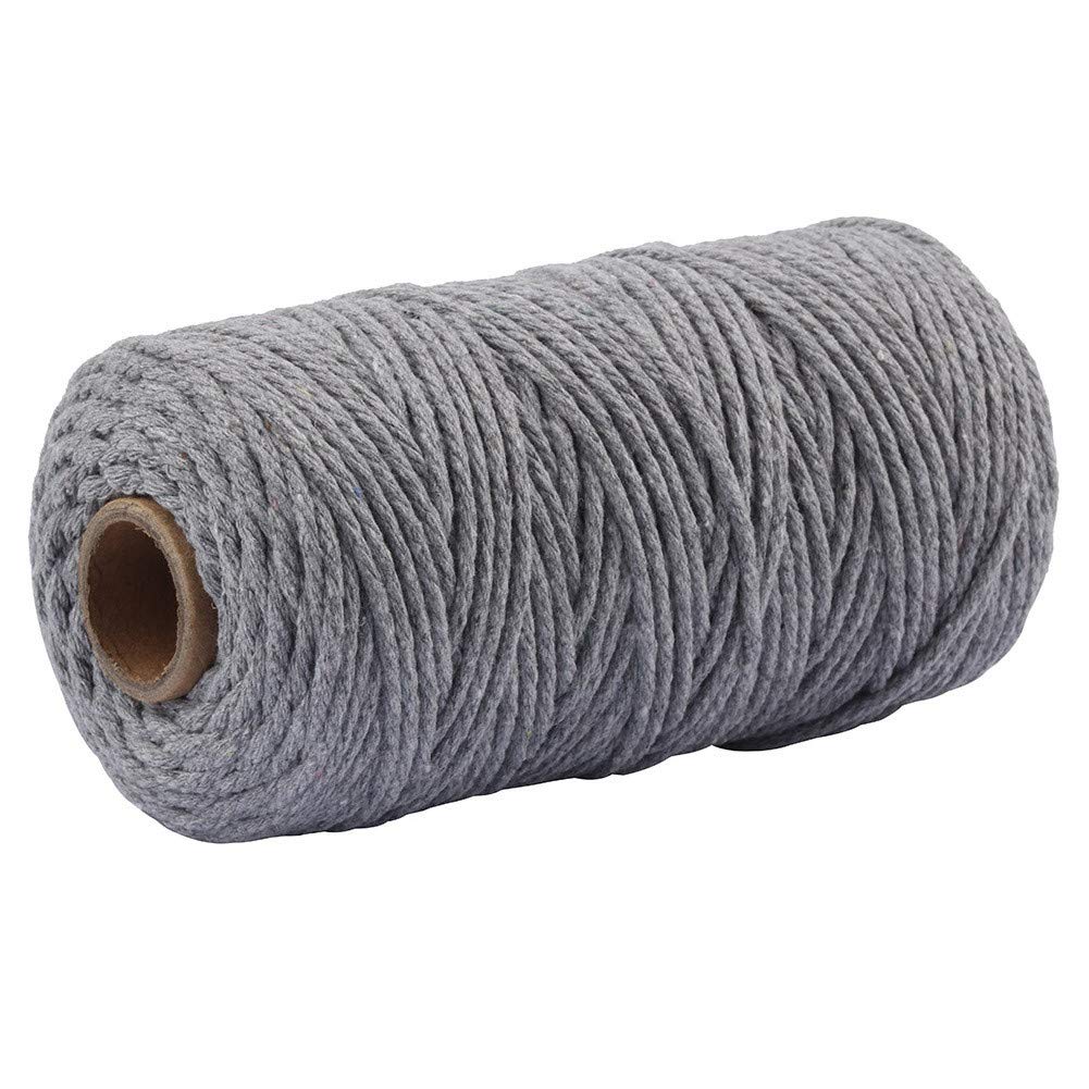 3mmx100m Macrame Cotton Cord 4 Strand Twisted Twine Strings Rope for Wrapping Plant Hanger Knitting Tapestry DIY Home Craft (Grey) — image 1