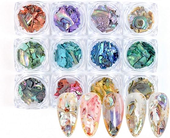 Amazon Dshijie 貝殻 天然 偏光色 シェルネイル ネイルパーツ ネイルデコ ジェルネイル シェルフレーク ネイルパーツ シェルフィルム ホログラム オーロラ 貝殻ネイル シェルフレーク ジェルネイル ネイルチップ ネイルデザイン ネイルアート 12色 セット Dshijie