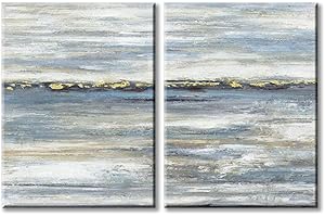 UTOP-art Abstract Canvas Artwork Blue Painting: Gold Foils Hand Painted with Heavy Texture Wall Art for Wall Decor (18" x 24'' x 2)