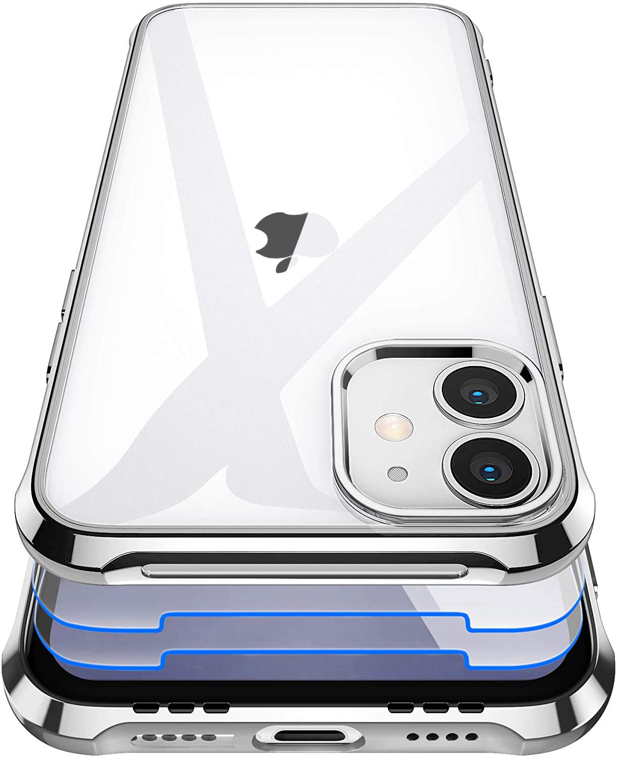 Garegce Case Compatible with iPhone 11, 2 Packs Screen Protectors, Clear Silicone Bumper Shockproof Cover, Soft TPU Protective Phone Case Compatible with iPhone 11-6.1 inch- Plating Silver