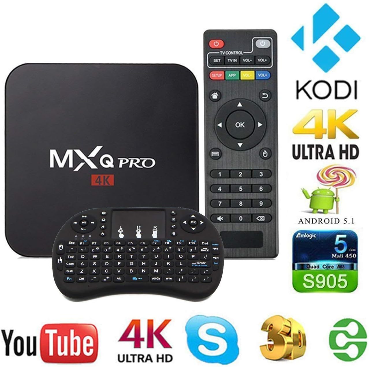 [2018 Version] Streaming Player MXQ Pro HDTV Box UHD 4K Android 6.0 64 Bit Amlogic S905X Quad Core with Mini Wireless Keyboard