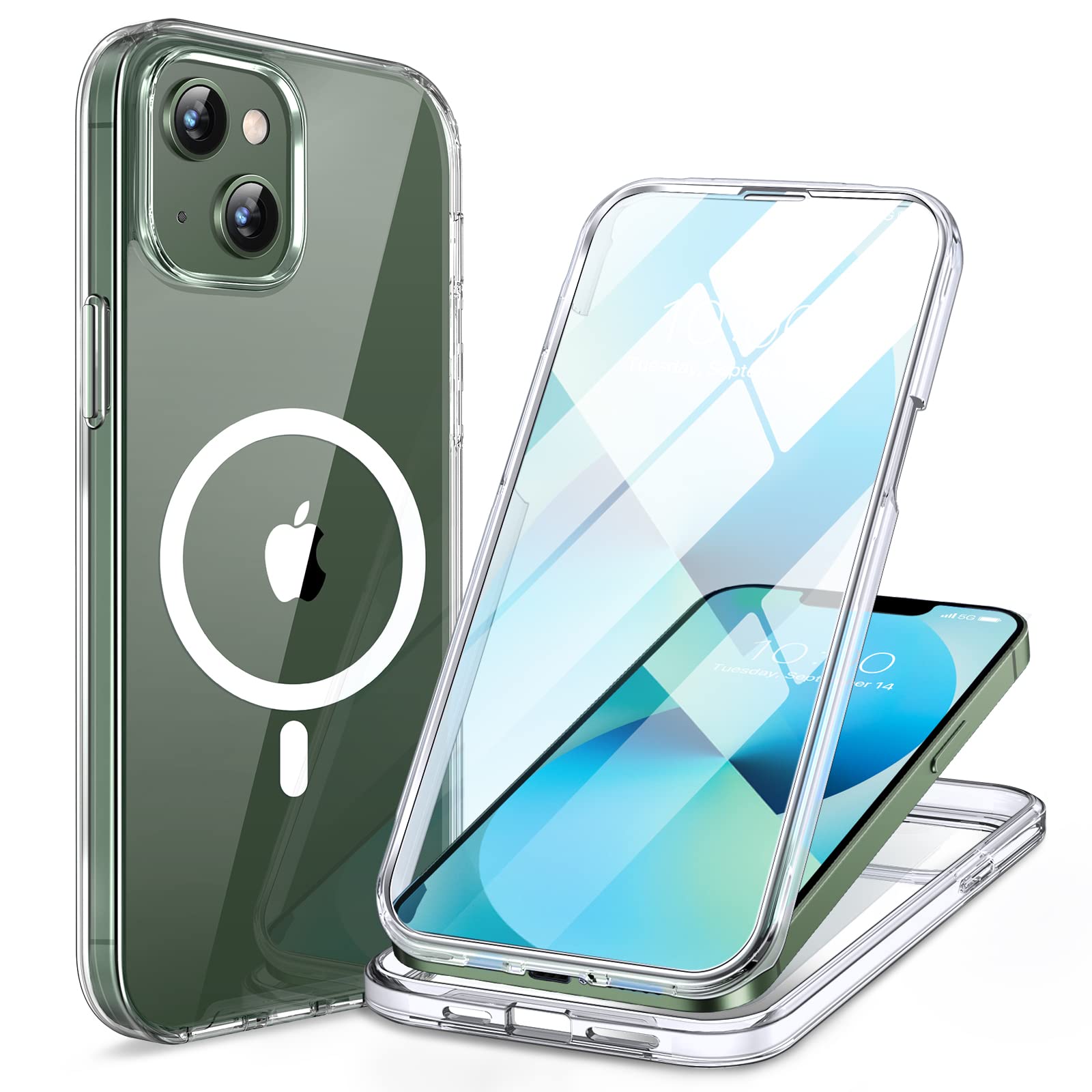 Miracase Compatible with iPhone 13 Case 6.1inch, [Built-in Glass Screen Protector] Full Body Rubber Bumper Clear Back Case Cover (Clear Magnetic) — image 1