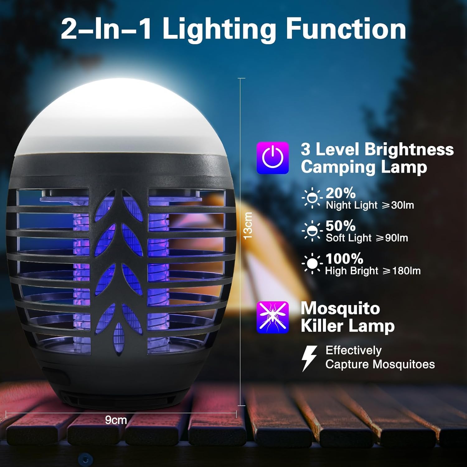 MOSSNADR Insektenvernichter Elektrisch Mückenlampe,UV Fliegenfalle,USB Aufladbar Mückenschutz mit Aufhängehaken,IPX6 Wasserdicht Mückenfalle Insektenfänger,Mückenlampe Camping für Garten Innen Außen 2