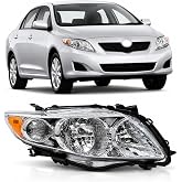 ILAMP Headlight Assembly Compatible With 2009 2010 Corolla Headlamp Chorme Housing with Amber Reflector Replacement for Right Passenger Side AM-CR07A02R