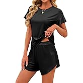 JUSTFASHIONNOW Women's Pajama Set Ruffle Sleeves Top and Short Soft 2 Piece Loungewear Set