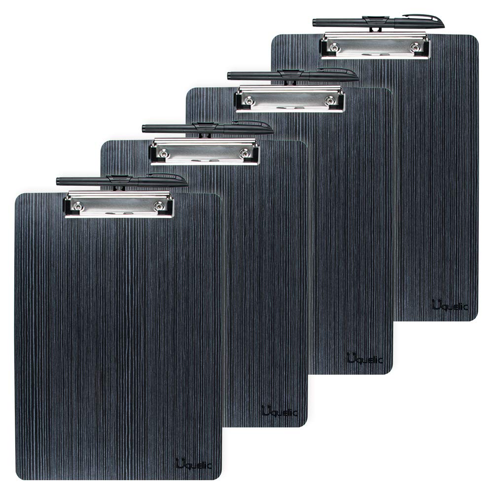 Uquelic 4pcs A4 Wooden Clipboard, Low Profile Clip Standard A4 Letter Size, Designed for Office Work Classroom Business Restaurant (Black, A4)