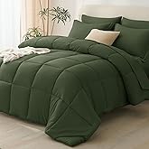 CozyLux King Size Comforter Set Olive Green - 7 Pieces Bed in a Bag King, Okeo-Tex Certifited Bedding Set, All Season Soft Bed Set with Down Alternative Comforter, Sheets, Pillowcases & Pillow Shams