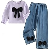 Axumity Kid Girl 2pcs Clothes Spring Summer Outfits Cute Sweet Bowknot Long Sleeve Bowknot Top + Denim Pants Set