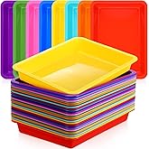 Maitys 24 Pcs Art Trays Plastic Activity Tray for Kids Craft Stackable Shallow Storage Organizer Serving for DIY School Books Home Painting Projects 9.45 x 7.1 x 1.38 Inch(Mixed Color)