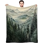 soeeao Sage Green Forest Throw Blanket Nature Mountain Cabin Tree Flannel Blankets for Couch Bed Living Room Sofa, Decorative Patterned Super Soft Cozy, 50x60 in