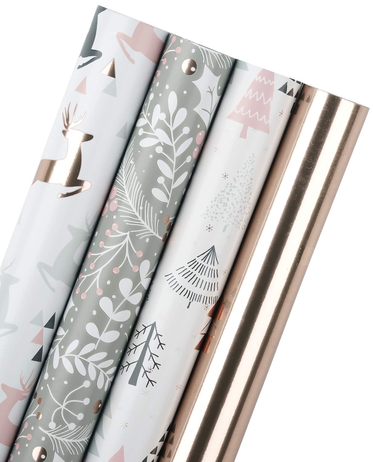 RUSPEPA Wrapping Paper Roll - Pink and Gray Deer Paper with Glitter Metallic Foil Shine - 4 Rolls - 76cm X 305cm Per Roll
