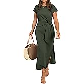 ANRABESS Womens Summer Maxi Dress Casual Crew Neck Tie Waist Split Wrinkle-Free Fit Long Fashion Vacation Dresses 2026 Spring