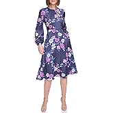 Jessica Howard Womens Satin Jacquard Long Sleeve Boat Neck Long DressCasual Dress