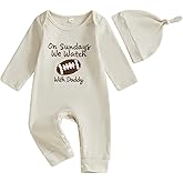 MERSARIPHY Infant Baby Boy Girl Football Outfit On Sundays We Watch Football With Daddy Football Season Romper Jumpsuit + Hat