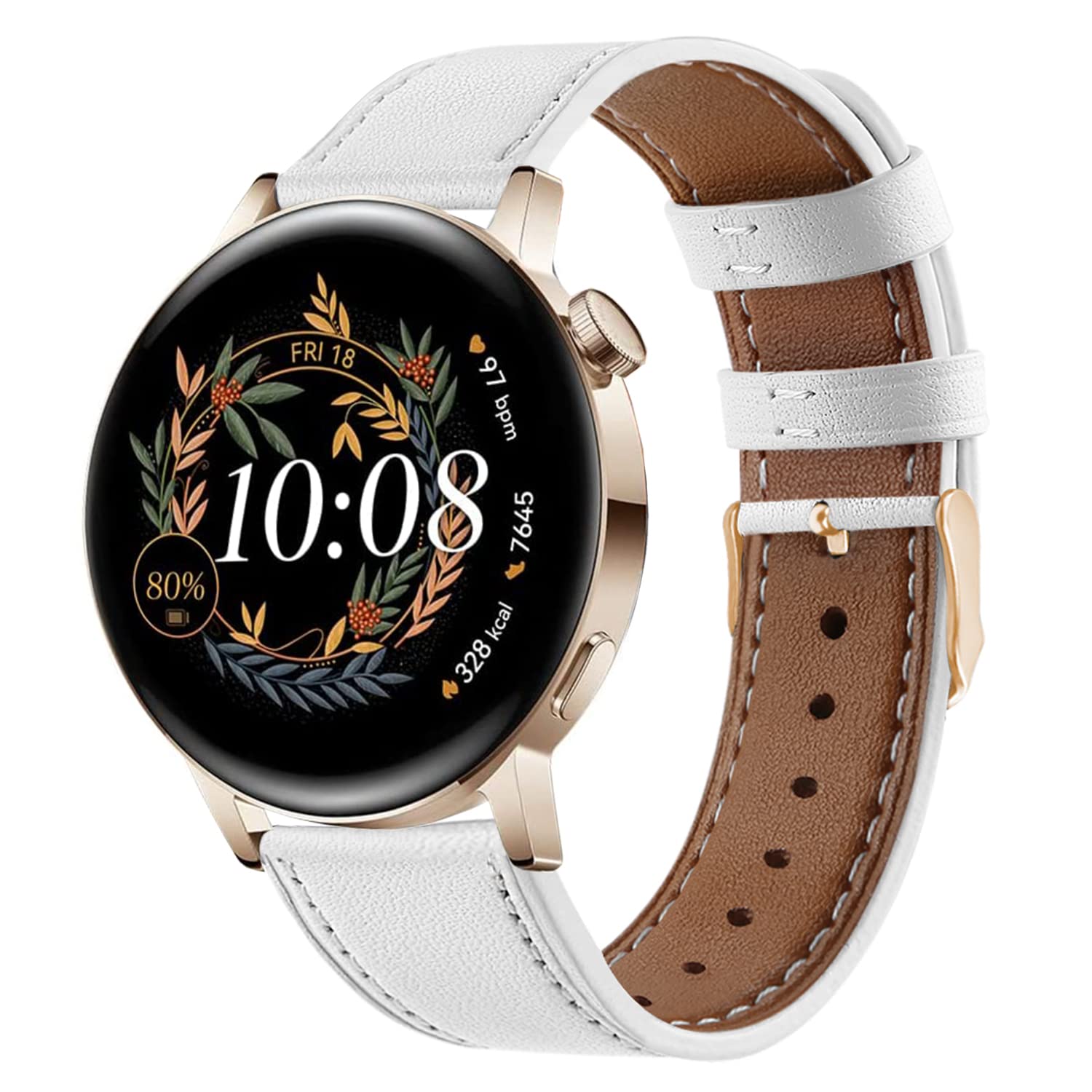 Strap Compatible with Huawei Watch GT3/GT2 42mm, Leather Strap Replacement Bands for Galaxy Watch 7 6 5 4 40mm 44mm, 20mm Watch Straps for Women Men,White — image 1