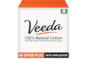 Veeda Natural All-Cotton Tampons, Super Plus, Compact Applicator, 3 Boxes of 16 Count Each