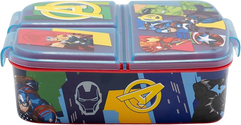 Máquina de Sandes Infantis Avengers com 3 compartimentos 2156ml - Lancheira Escolar Resistente a BPA para crianças