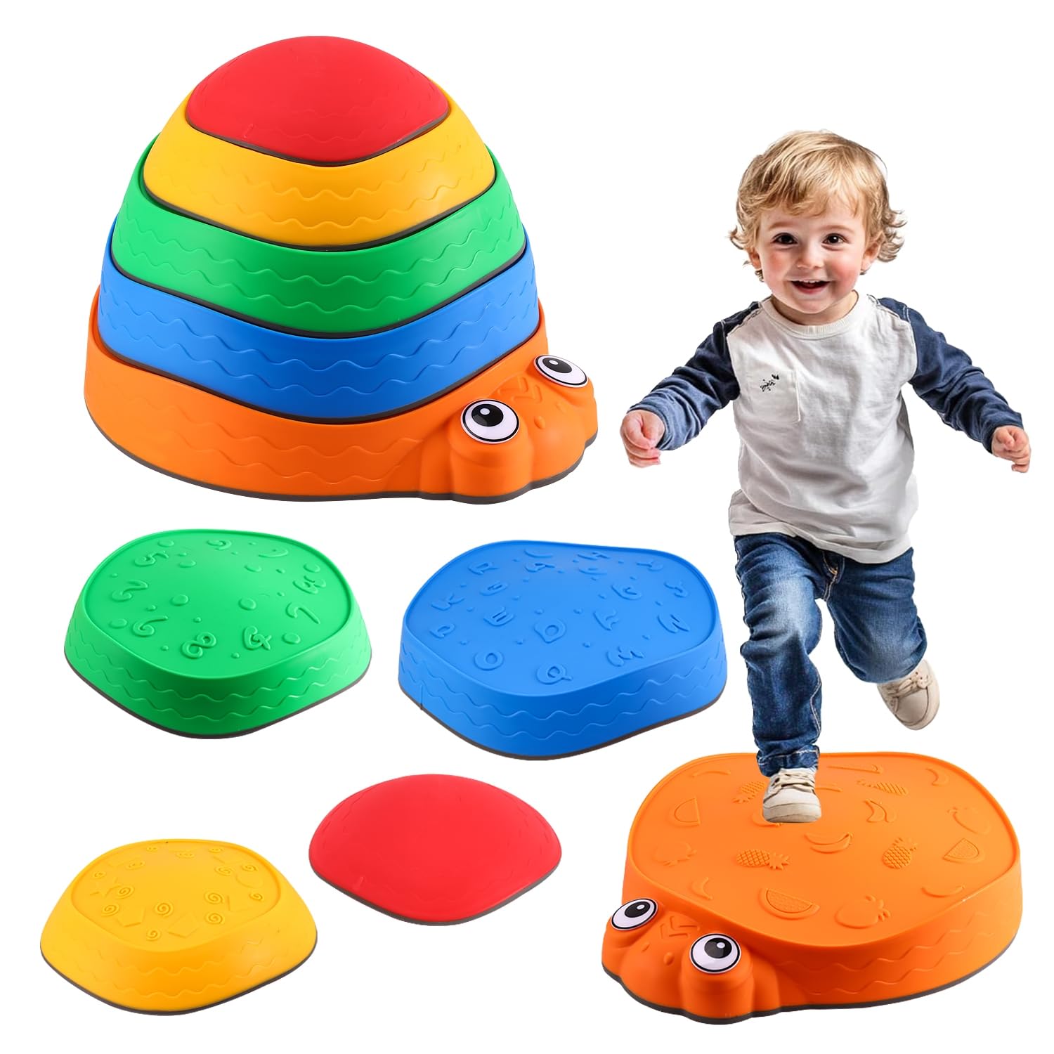 Ladybug Balance Stepping Stones for Kids, Non-Slip Toddler Jumping Stones, Obstacle Courses Indoor & Outdoor Children's Sensory Toys for Autism Promoting Balance Coordination Motor Skill, Ages 3+