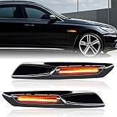 Nrgedzam Front LED Side Marker Lights for BMW 1 3 5 Series E90 E91 E92 E93 | Smoked Lens Amber Sequential Marker Turn Signal Lamp for BMW 1 3 5 Series E82 E88 E90 E91 E92 E93 E60 E61 Black Chrome(2PCS)