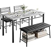 IRONCK Dining Table Set for 4, Kitchen Table with Upholstered Bench and 2 Chairs, Kitchen Table and Chairs Set for Small Space, Apartment, Grey