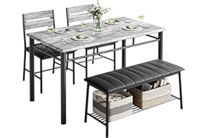 IRONCK Dining Table Set for 4, Kitchen Table with Upholstered Bench and 2 Chairs, Kitchen Table and Chairs Set for Small Space, Apartment, Gray