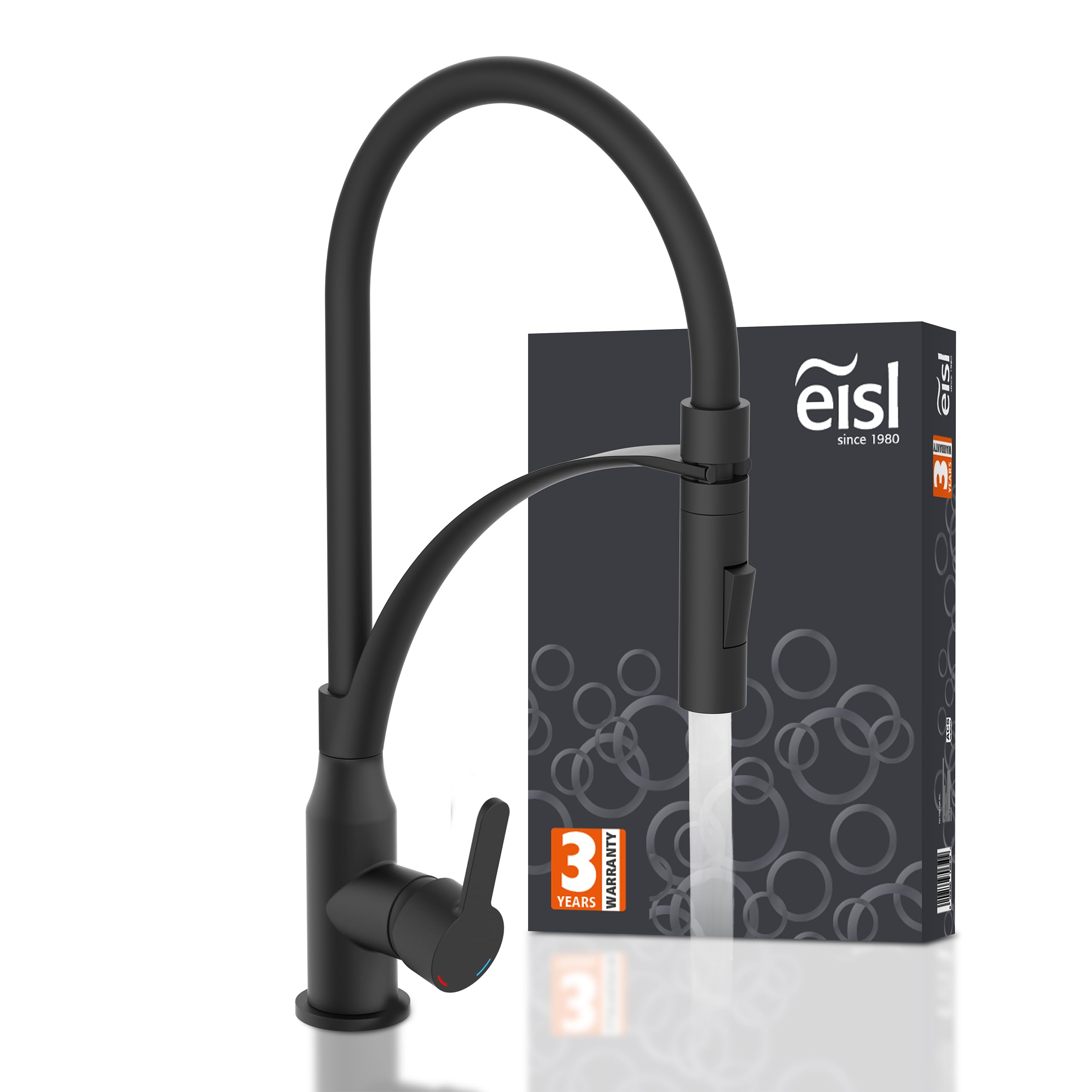 EISL NI183CARB CARNEO Kitchen Tap with Pull-Out Shower, Kitchen Tap with Water Saving Function, Swivel Sink Faucet, Single Lever Mixer Tap, Black