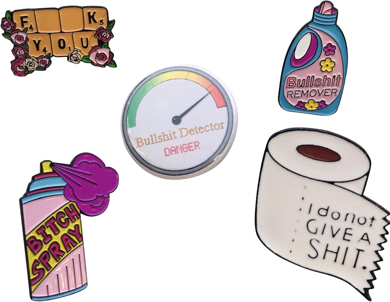 White Elephant Gift 5 piece Insensitive and Politically Incorrect pins for purse or clothes 1.25 Inch PinBack Backpack Pins Buttons Rude Crude Funny and Inappropriate Lapel Pins