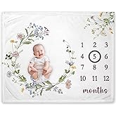 Yuzioey Wildflower Milestone Blanket, Wildflower Baby Growth Chart Monthly Blanket, Watch Me Grow Floral Baby Nursery for New Moms Baby Shower(50"x40")
