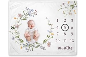 Yuzioey Wildflower Milestone Blanket, Wildflower Baby Growth Chart Monthly Blanket, Watch Me Grow Floral Baby Nursery for New Moms Baby Shower(50"x40")