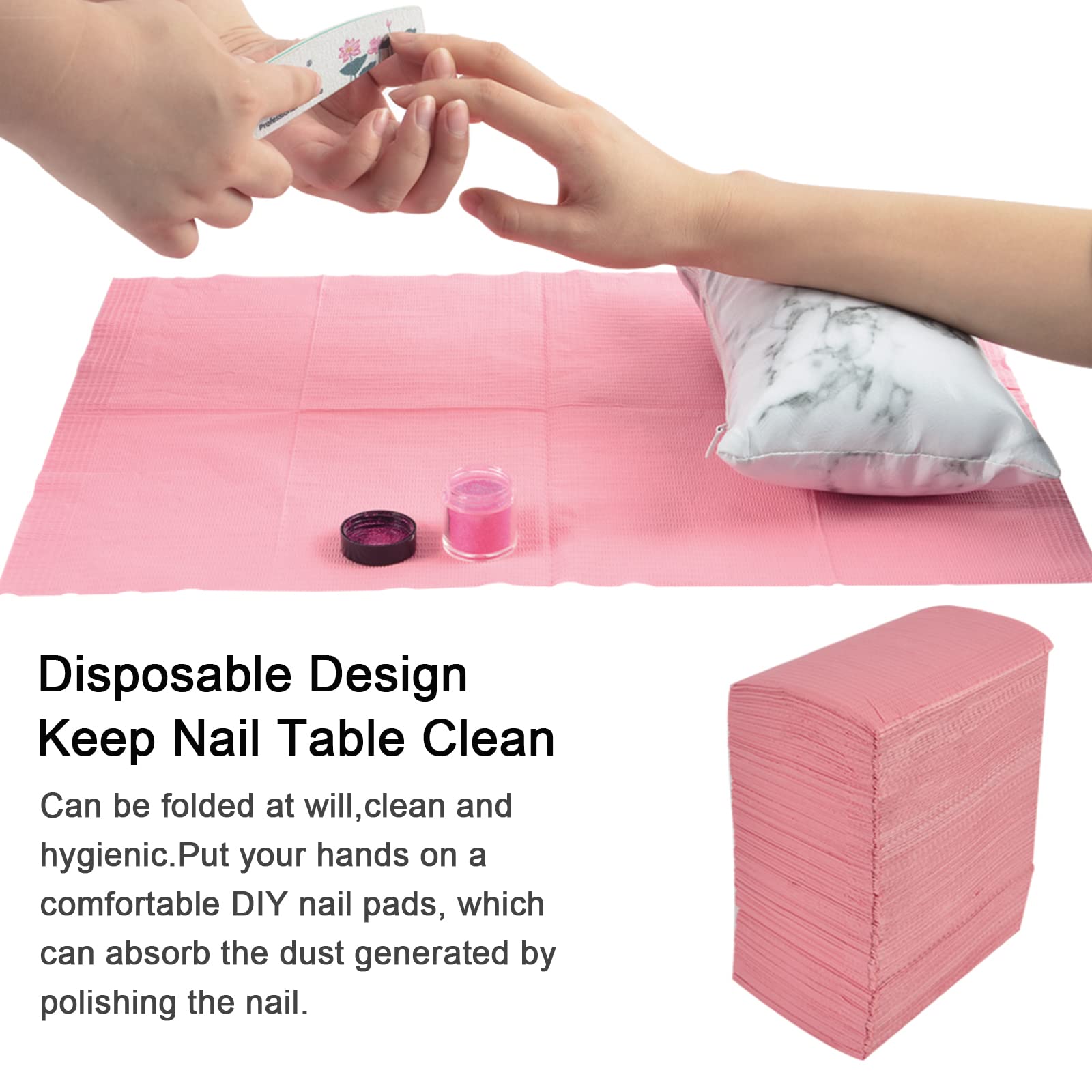 LXIANGN 125PCS Disposable Nail Art Table Towels Mat 13" X 17" Waterproof 3 Ply Nail Art Mat Paper Sheet Clean Pads Tattooing Table Mat Nail Table Cover Tattoo Supplies (Pink) - Image 7