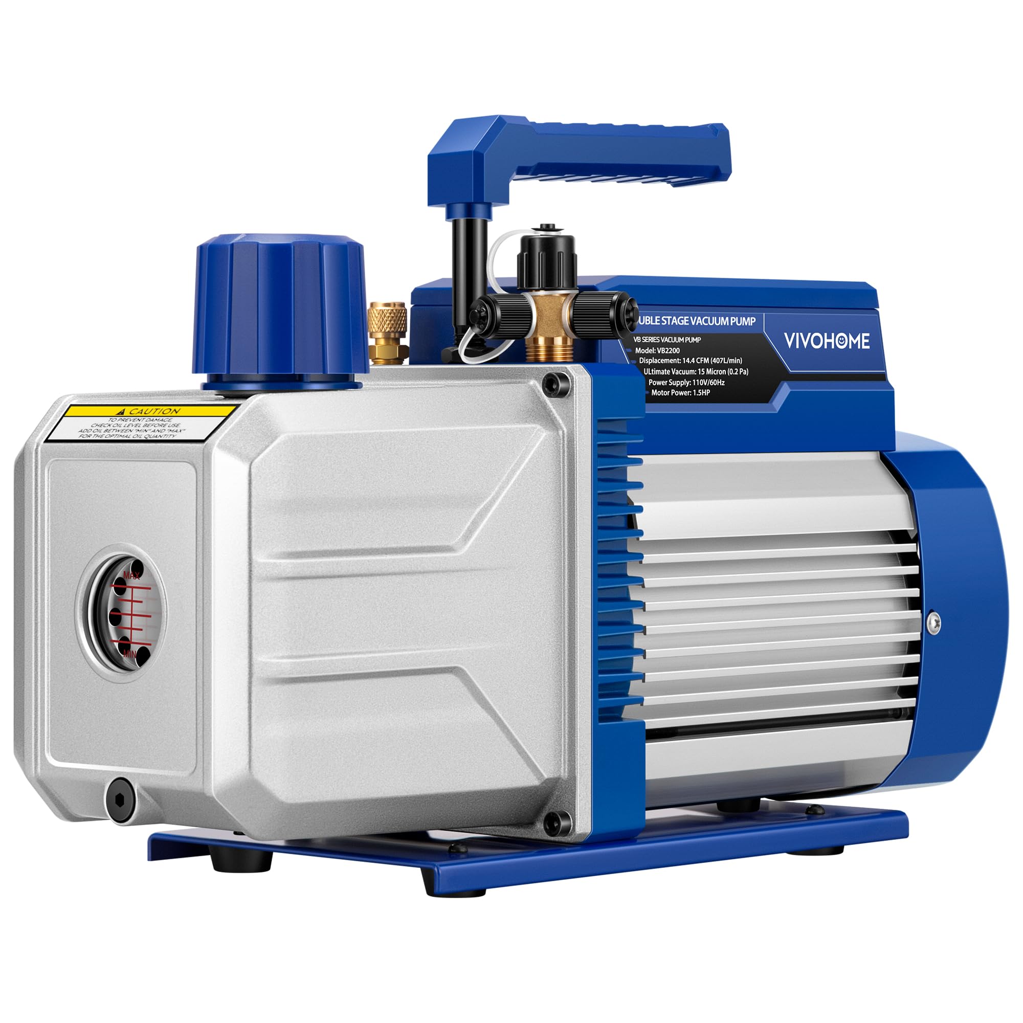 View 1 of ***MIGHT BE LEAKING SOMETHING***VIVOHOME 1.5 HP 14.4 CFM 2 Stage HVAC Vacuum Pump for R134a R12 R22 R502 R410a Systems, Auto AC Vacuum Pump for Automotive Air Conditioner Refrigeration Maintenance with 2 Oil Bottles***MIGHT BE LEAKING SOMETHING***