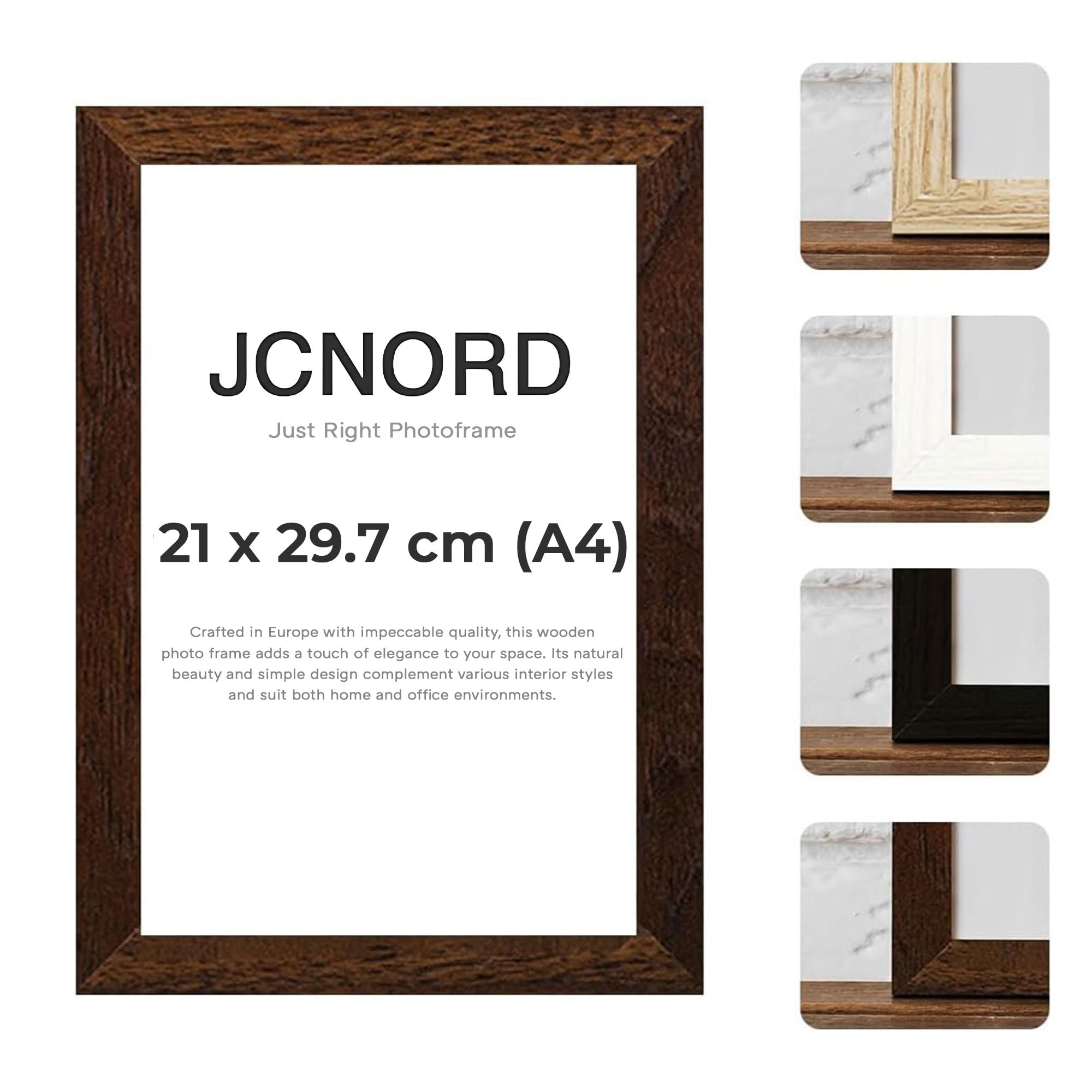 JCNORD MDF Walnut Wooden Picture Frame A4 (21x29.7 cm) with Shatterproof Acrylic Glass | Modern Photo Frame for Walls and Tables