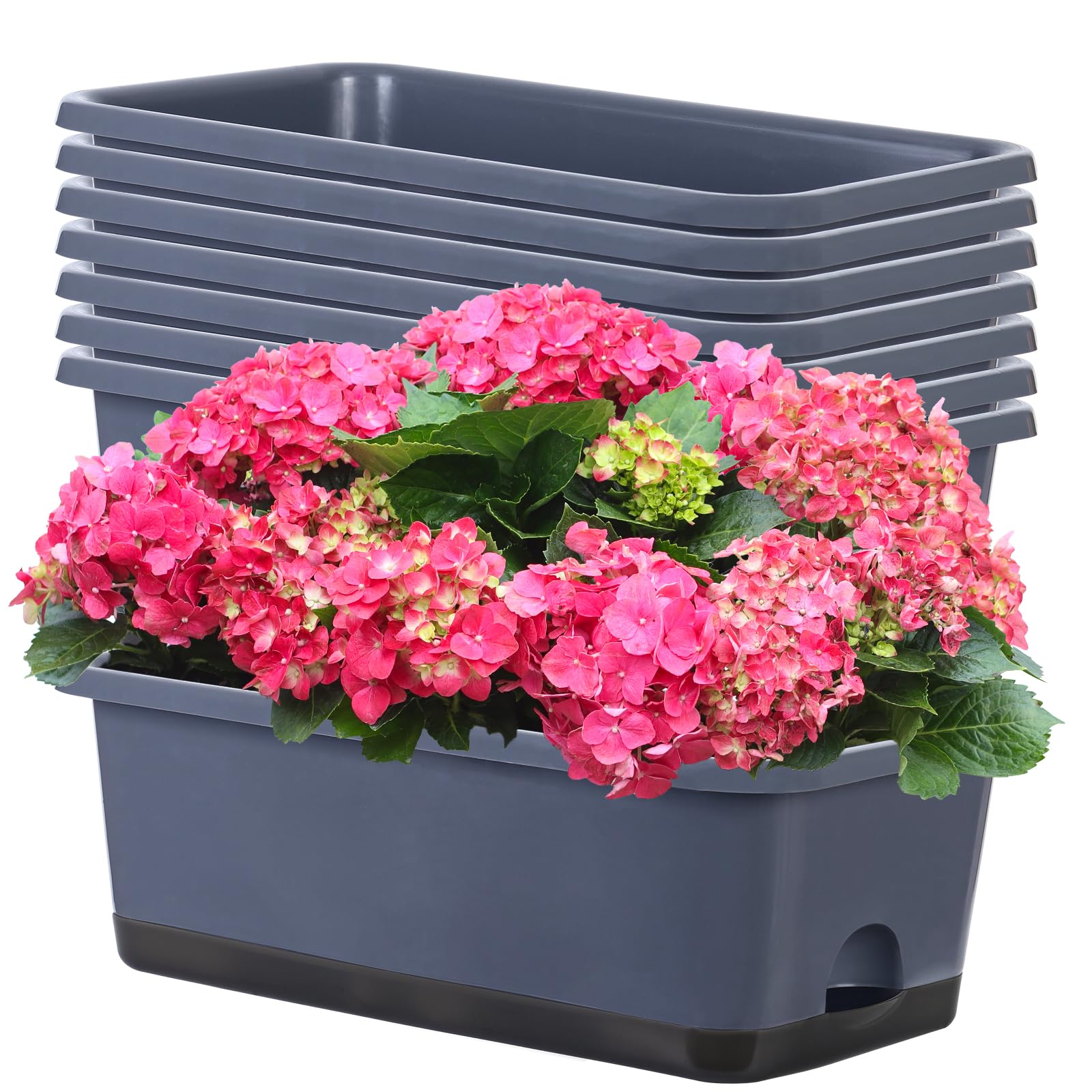 Photo 1 of Oliz Window Box Planter 8 Pcs, 17 Inches Rectangle Flower Pots with Drainage Holes and Trays, Vegetable Planters for Windowsill Patio Garden Balcony Home Porch Yard Indoor Outdoor (Grey)