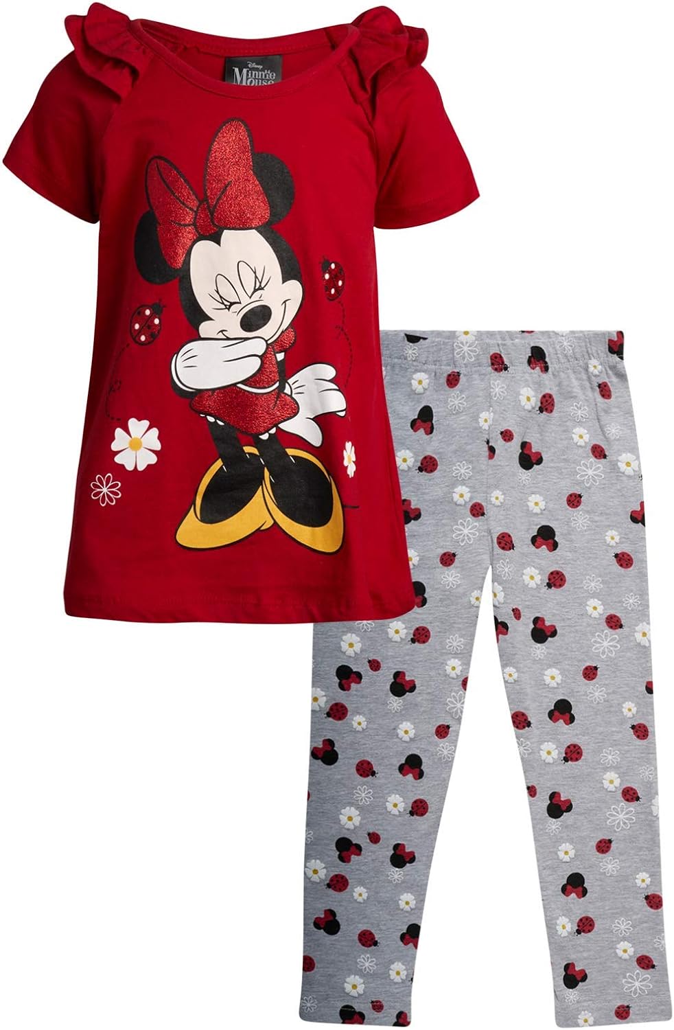 Disney Girls Shirt & Legging Set: Minnie Mouse 2 Piece T-Shirt & Pant Set (Newborn/Infant/Toddler), Size 12 Months, Red/Grey Minnie: Clothing