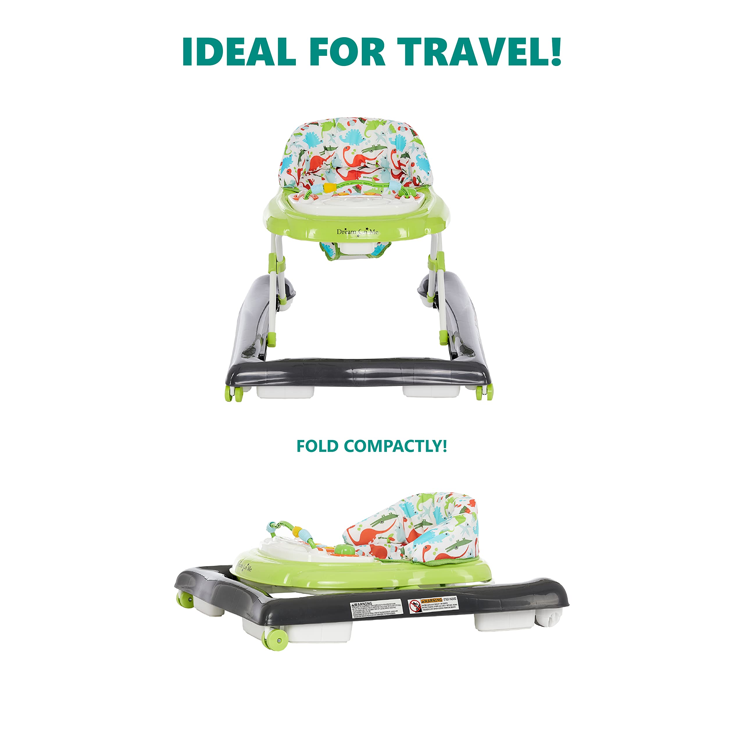 Dream On Me 2-in-1 Ava Baby Walker, Easy Convertible Baby Walker, Walk Behind, Height Adjustable Seat, Added Back Support, Detachable Slate, Green