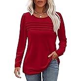 OFEEFAN Long Sleeve Shirts for Women Fall Fashion 2025 Dressy Casual Blouses Trendy Pleated Tunic Tops for Leggings