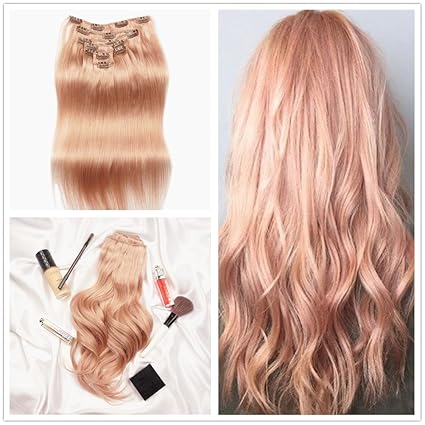 Alizee Rose Gold Blonde Clip In Hair Extensions Hot Light Pink
