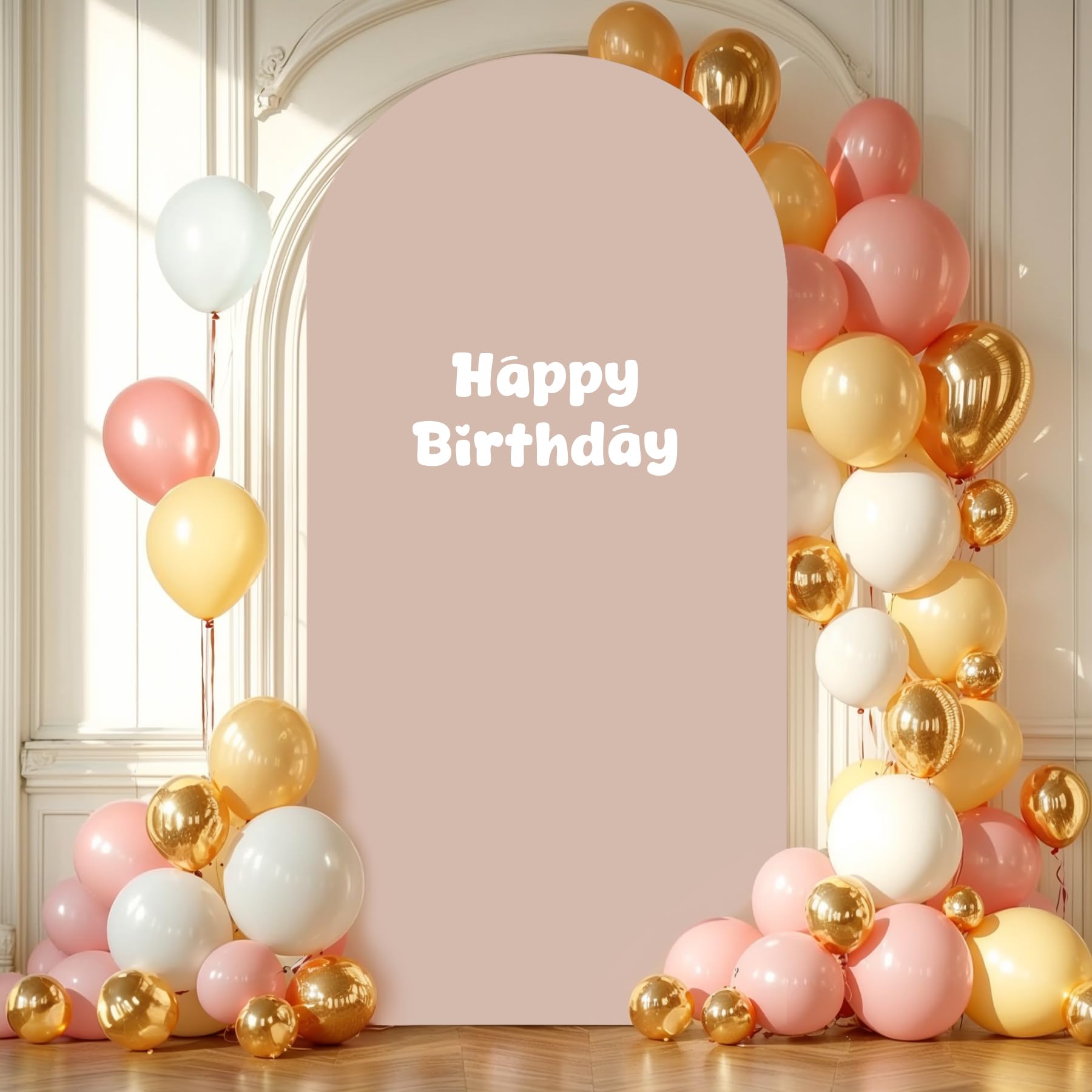 Photo 1 of 6FT Nude Arch Backdrop Cover,Spandex Fitted Wedding Arch Stand Covers Round Top Chiara Arch Covers Stretchy Backdrop for Birthday Party Ceremony Banquet Decoration