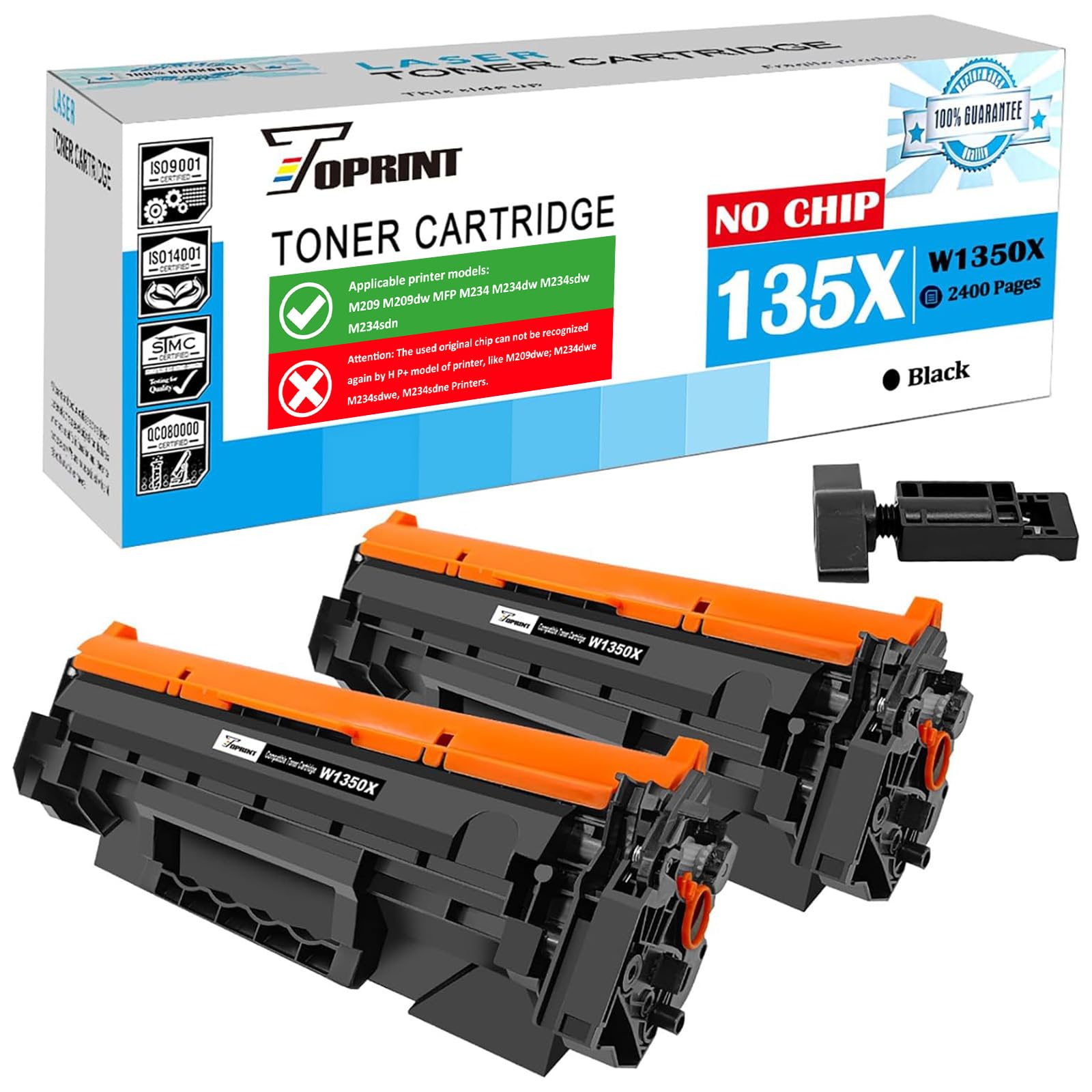 [NO CHIP, with Professional Tool] 135X W1350X ( 135A W1350A ) Compatible Toner Cartridge High Capacity 2BK for M209dw M234dw M234sdw M234sdn Printer, Old Original Chip Cannot be Used for H P+ Printer