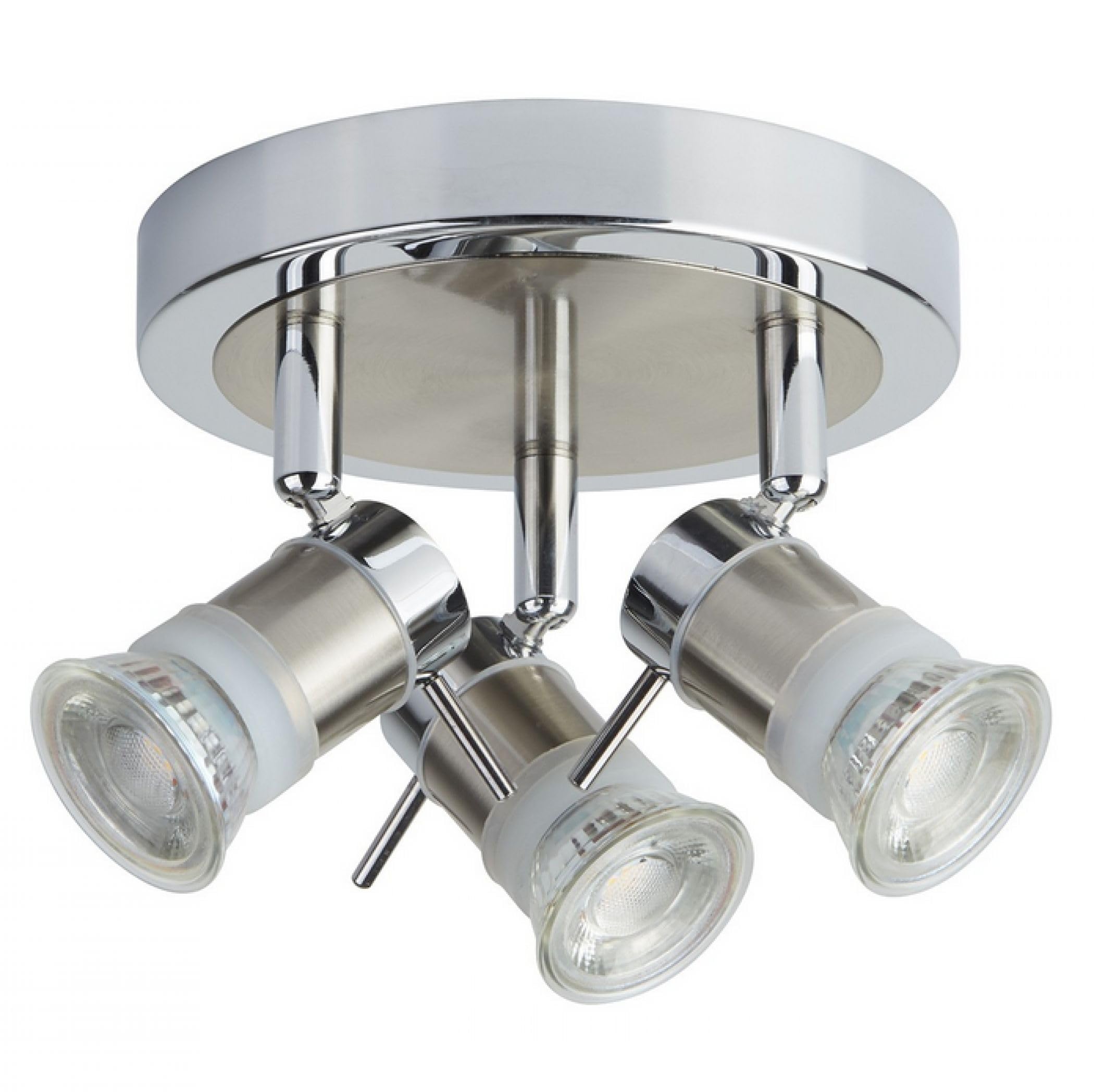 ARIES Chrome Finish Halogen Bathroom Ceiling Lights / Lighting with 3 Spotlights IP44