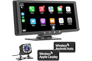 WSRADIOKITS 10.26" Wireless Car Stereo with Apple Carplay&1080P Reverse Camera,Portable Touch Screen Car Play GPS Navigation for Car,Car Audio Receivers with Mirror Link,Android Auto,Bluetooth,FM,Siri