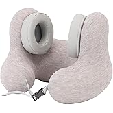 Oreilet Travel Neck Pillow with Noise Reduction Ear Muffs, U Shape Airplane Pillow with Noise Cancelling Earmuffs, Neck Support Plane Pillow for Office High Speed Train Sleeping