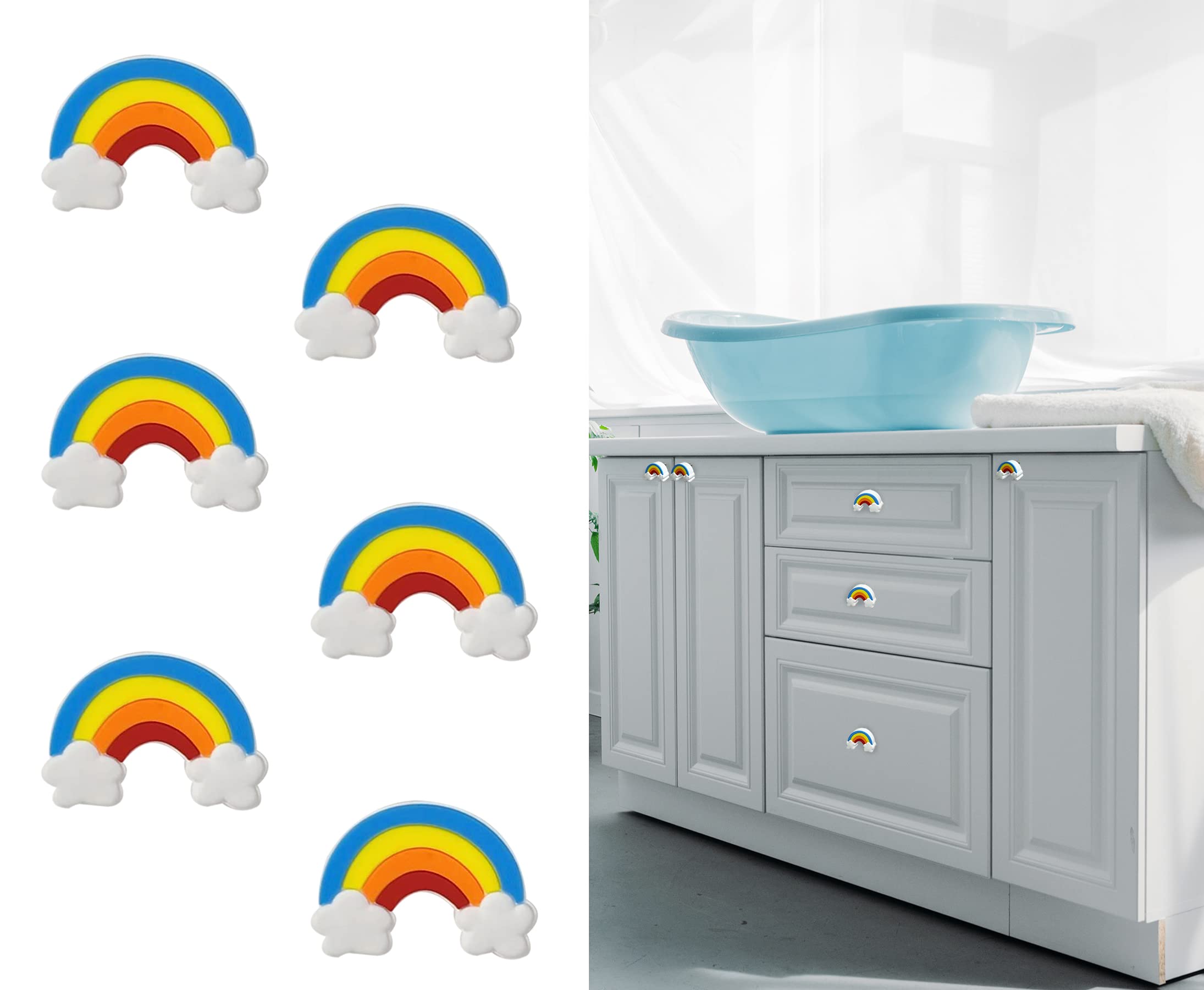 CcHhyyt Cartoon Shape Soft Rubber Knobs for Kids Girls Boys Cabinet Handle Drawer Knobs for Nursery Cupboards Pack of 6 (Blue Rainbow)
