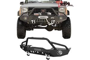 EAG Front Bumper with LED Lights and Winch Plate Fit 84-01 Cherokee XJ / 84-01 Comanche MJ
