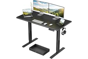 Marsail Electric Standing Desk with Drawer, 48 x 24 Electric Stand Up Desk, Ergonomic Adjustable Desk with Storage, Headphone/Bag Hooks, Computer Desk for Home & Office with Cable Management,Black