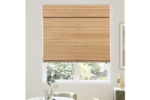 AGESISI Bamboo Roman Shades with Valance Cover, Cordless Blinds for Indoor Windows, Blackout Woven Wood Shades for Home & Patio, Privacy Protection, 36" W x 64" H, Carbonized