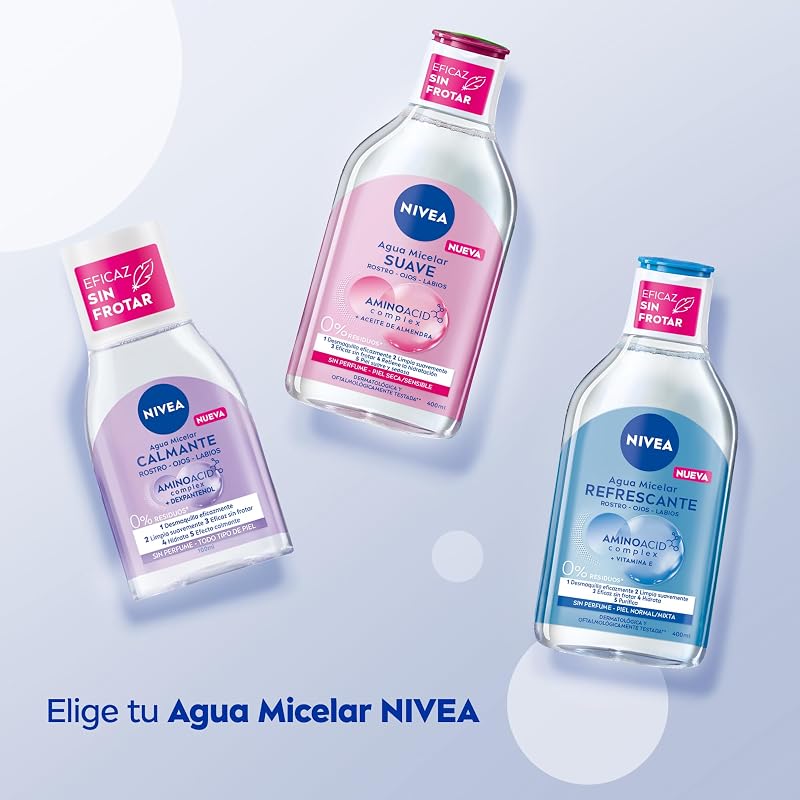 Agua Micelar Calmante Mini - Desmaquillante Facial - Con Dexpantenol - Desmaquillador Ojos, Rostro y Labios - Limpia Sin Frotar - Hidrata - Calmante - Todo Tipo de Piel - Pack de 12 x 100 ml