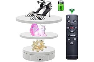 JAYEGT 3in 1 Motorized Rotating Display Stand with 5.74/7.08/8.66 inch Replacement Cover，Max 22lbs Load, 360 Electronic Turntable for Photography Products (3 in1 / White/with Remote Controller)