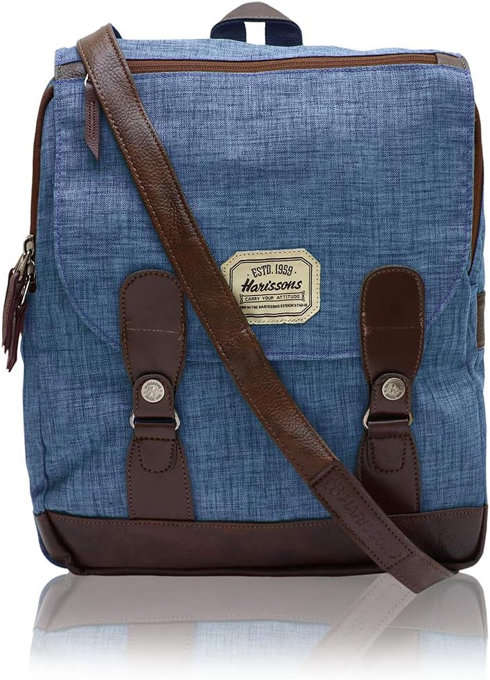 Harissons Slate Blue Vintage Classic Sling Bag + Backpack Multifunctional Convertible Heathered Fabric, Unisex Versatile Bag